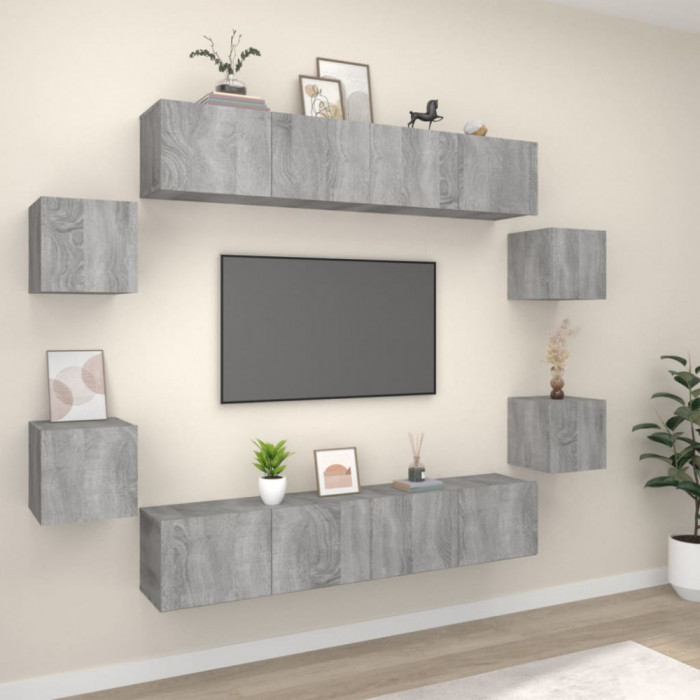 vidaXL Set dulap TV, 8 piese, gri sonoma, lemn prelucrat 3114220