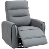 HOMCOM Fotoliu Reclinabil Manual cu Suport pentru Picioare din Material Textil Efect Piele și Bază Rotativă, Gri | Aosom Romania