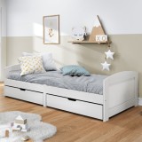 VidaXL Pat de zi cu 2 sertare &quot;IRUN&quot;, alb, 90x200 cm, lemn masiv pin
