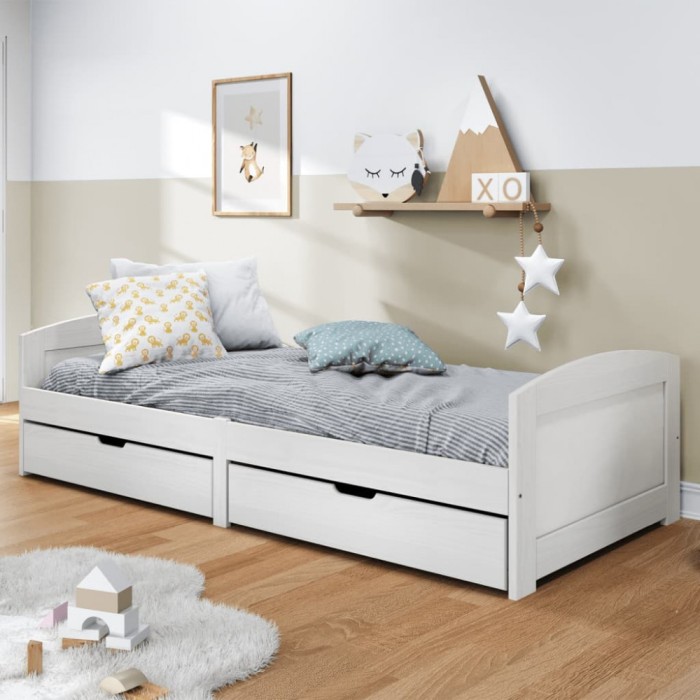 vidaXL Pat de zi cu 2 sertare &quot;IRUN&quot;, alb, 90x200 cm, lemn masiv pin 3185208