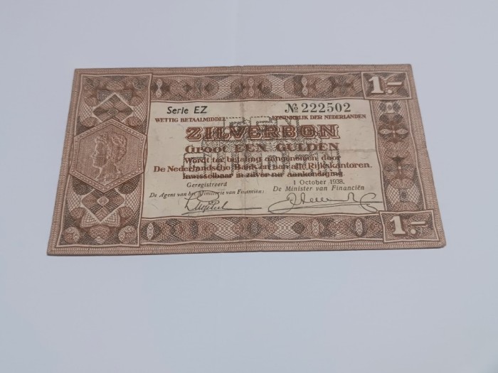Bancnota OLANDA ZILVERBON 1 GULDEN 1938