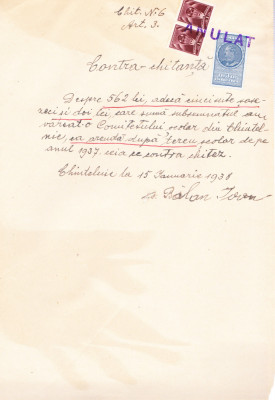 AMS - CONTRA-CHITANTA SUMA 562 LEI 15 IANUARIE 1938 foto