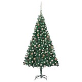 Cumpara ieftin Brad Craciun artificial pre-iluminat, set globuri, verde 240 cm