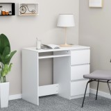 Birou Alb vidaXL 90x45x76 cm PAL, 3 Sertare, Birou Calculator, Birou Gaming, Birou Copii, Design Modern, Asamblare Usoara