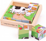 Puzzle cubic, 9 piese - Animale domestice | Bigjigs Toys