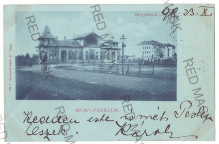 612 - ORADEA, Sports pavilion, BIKE, Litho, Romania - old postcard - used - 1898