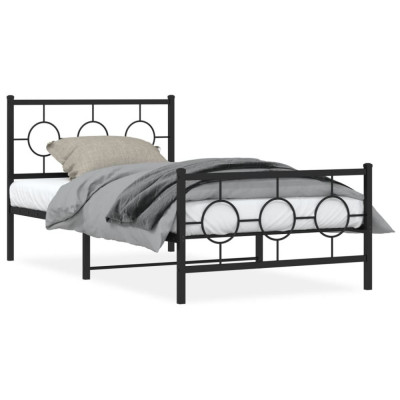 vidaXL Cadru pat metalic cu tăblii de cap/picioare, negru, 100x190 cm foto