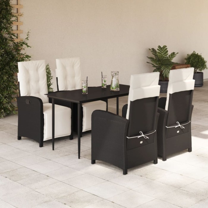 vidaXL Set mobilier de grădină cu perne, 5 piese, negru, poliratan 3212516