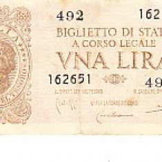 M1 - Bancnota foarte veche - Italia - una lira - 1944