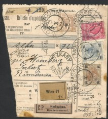 Buletin de expeditie AUSTRIA /WOLMSDORF / WIEN la ITZKANY / GALATI Romania 1901