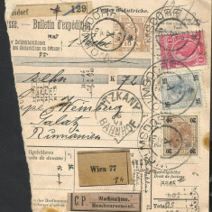 Buletin de expeditie AUSTRIA /WOLMSDORF / WIEN la ITZKANY / GALATI Romania 1901