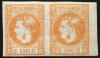 1868 , Lp 21 , Carol I cu favoriti 2 Bani portocaliu , pereche T6T7 , margine de coala ANEXA - MVLH, Nestampilat