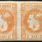 1868 , Lp 21 , Carol I cu favoriti 2 Bani portocaliu , pereche T6T7 , margine de coala ANEXA - MVLH