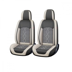 Huse auto premium 5 locuri Carguard Deluxe piele ecologica perforata si textil - gri deschis - gri inchis Best CarHome