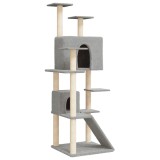 Cumpara ieftin Ansamblu Pisici Gri Deschis 153cm cu Sisal, 2 Case, Scara si Platforme - Turn de Joaca Multifunctional