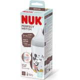 Biberon Perfect Match NUK, cu tetină M din silicon moale, 260 ml, de la 3 luni, fără BPA, Anti-Colici, cu Controlul Temperaturii, model Mickey Mouse