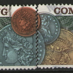 Statele Unite 1975 - monede pe timbru, serie stampilata