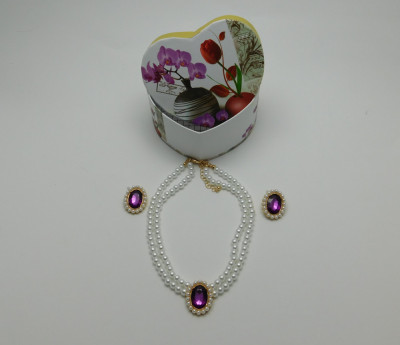 Set colier, cercei placat cu aur de 14K din perle artificiale cu imitație de pietre prețioase culoare mov foto