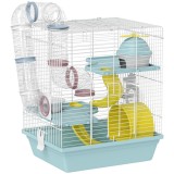 PawHut Cușcă pentru Hamsteri cu 3 Niveluri și 12 Tuburi, Căsuță, Rampă, Boluri, Rezervor de Apă și Tavă Antipicurare, Cușcă din Metal și Plastic, 34,5
