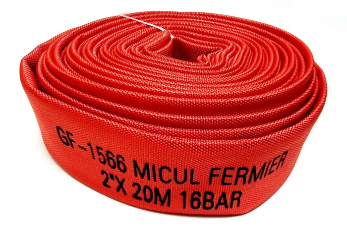Furtun tip pompieri, 2 toli, Tip C, 16 bari, 20 metri, cauciucat, rosu, fara racorduri, Micul Fermier, GF-1566