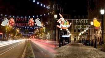 Banner luminos Paste Fericit, decoratiune luminoasa Paste, iluminat festiv profesional foto