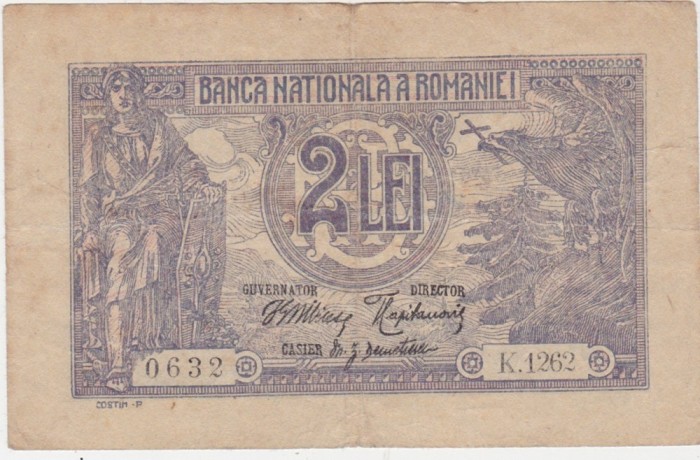 ROMANIA 2 LEI 1915 F
