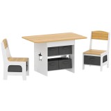 AIYAPLAY Set Masă și Scaune Copii 3-8 Ani cu 6 Sertare Culoarea Lemnului, Gri &Icirc;nchis și Alb | Aosom Romania