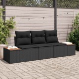 vidaXL Set de canapele pentru grădină cu pernă 3 pcs Negru Rattan poli 3356683