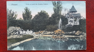 Focsani-1909-Grota si lacul din gradina publica-C.P.necirc.-perf.-RARA foto