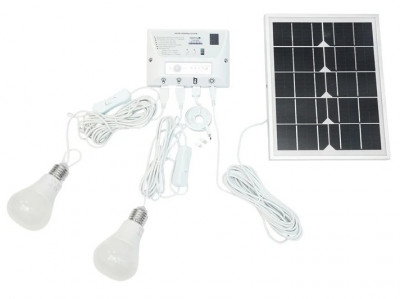 Sistem Pentru Iluminat Cu 2 Becuri Panou Solar 5V/5,5W Si 1xUsb Incarcare Telefon BK69217 190221-12 foto