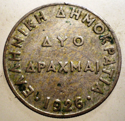 1.614 GRECIA 2 DRAHME DRACHMAI 1926 foto