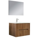 Mobilier de baie Trent 80 cm cu chiuvetă ceramică (2 sertare) și oglindă 60x80 cm stejar apus de soare