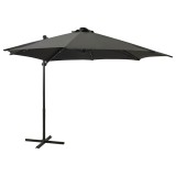 Umbrelă &icirc;n consolă cu st&acirc;lp și LED-uri, antracit, 300 cm