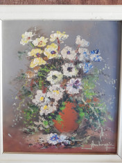 Tablou Nicolae Ambrozie, Flori de Mai, ulei/carton, 35x30 cm, semnat, deosebit foto