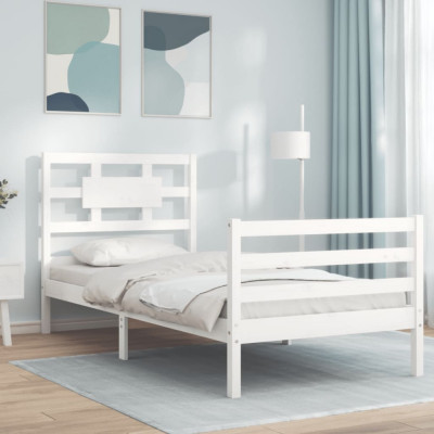 vidaXL Cadru de pat cu tăblie, alb, 90x200 cm, lemn masiv foto