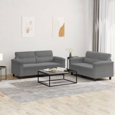 vidaXL Set de canapele cu perne, 2 piese, gri &amp;icirc;nchis, microfibră 3202316 foto
