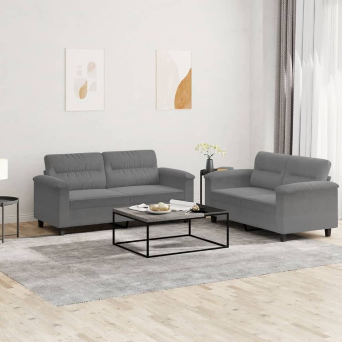 vidaXL Set de canapele cu perne, 2 piese, gri &icirc;nchis, microfibră 3202316