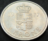 Moneda 1 COROANA - DANEMARCA, anul 1977 *cod 1209 = superba!