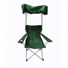 Scaun camping pliant structura metalica verde cu protectie solara, 84 x 52 x 85 cm foto