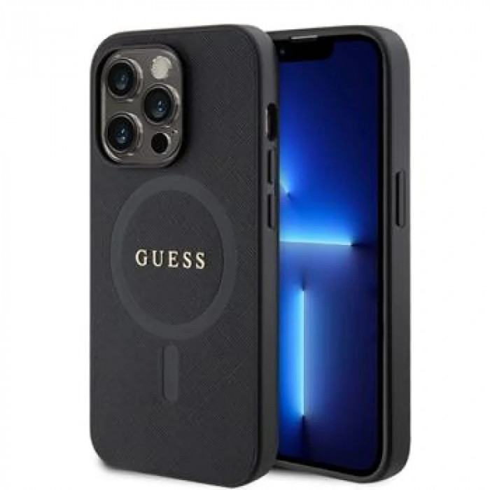 Husa Guess PU Saffiano MagSafe pentru iPhone 15 Pro Max Black