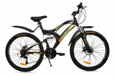 Bicicleta MTB MalTrack Target Yellow cu 18 Viteze, Amortizor, Roti 26 Inch, Mountain Bike foto