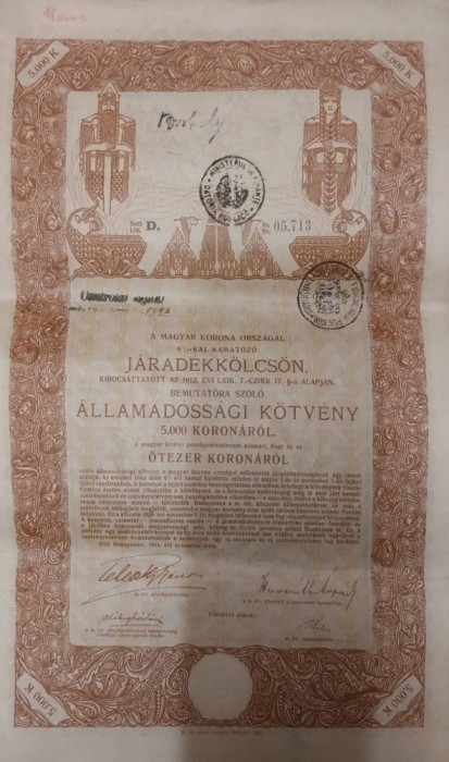 AMS % - UNGARIA - ACTIUNE DATORIA PUBLICA 5000 KORONA 1916