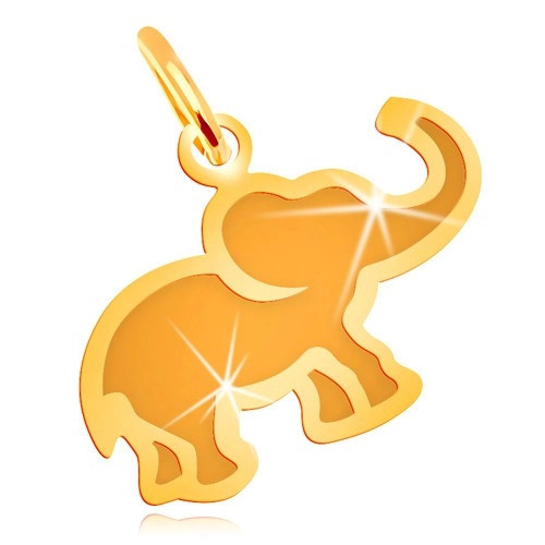 Pandantiv din aur galben de 14K - elefant mic, plat cu centru mat