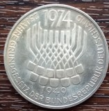 (A1088) MONEDA DIN ARGINT GERMANIA - 5 MARK 1974, LIT. F, 25 ANI CONSTITUTIA, Europa