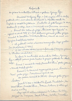 A3251N Referințe olografe semnate de Paul Constant cu privire la poetul George Popa, 1969, Sibiu foto