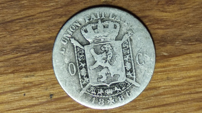 Belgia - moneda istorica argint - 50 centimes 1886 - L&amp;eacute;opold II - text francez foto