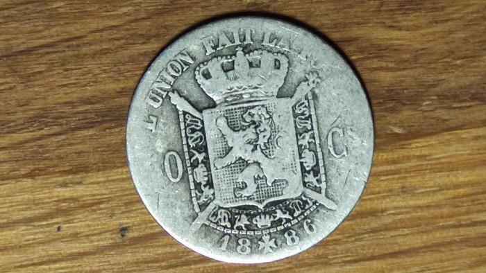 Belgia - moneda istorica argint - 50 centimes 1886 - L&eacute;opold II - text francez