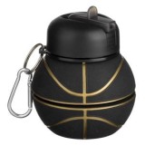 Sticlă de apă pliabilă cu model minge de baschet, neagră și portocalie, cu breloc, 550 ml, CMCLASS
