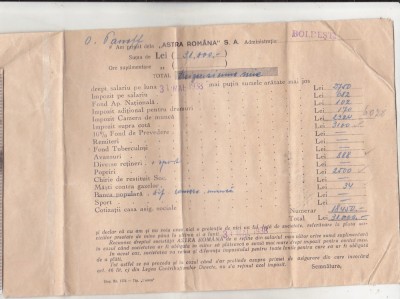 bnk div Astra Romana - 1938 - plic de salariu foto