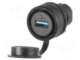 Soclu USB 3.0 A/A EAO 22mm pe panou negru